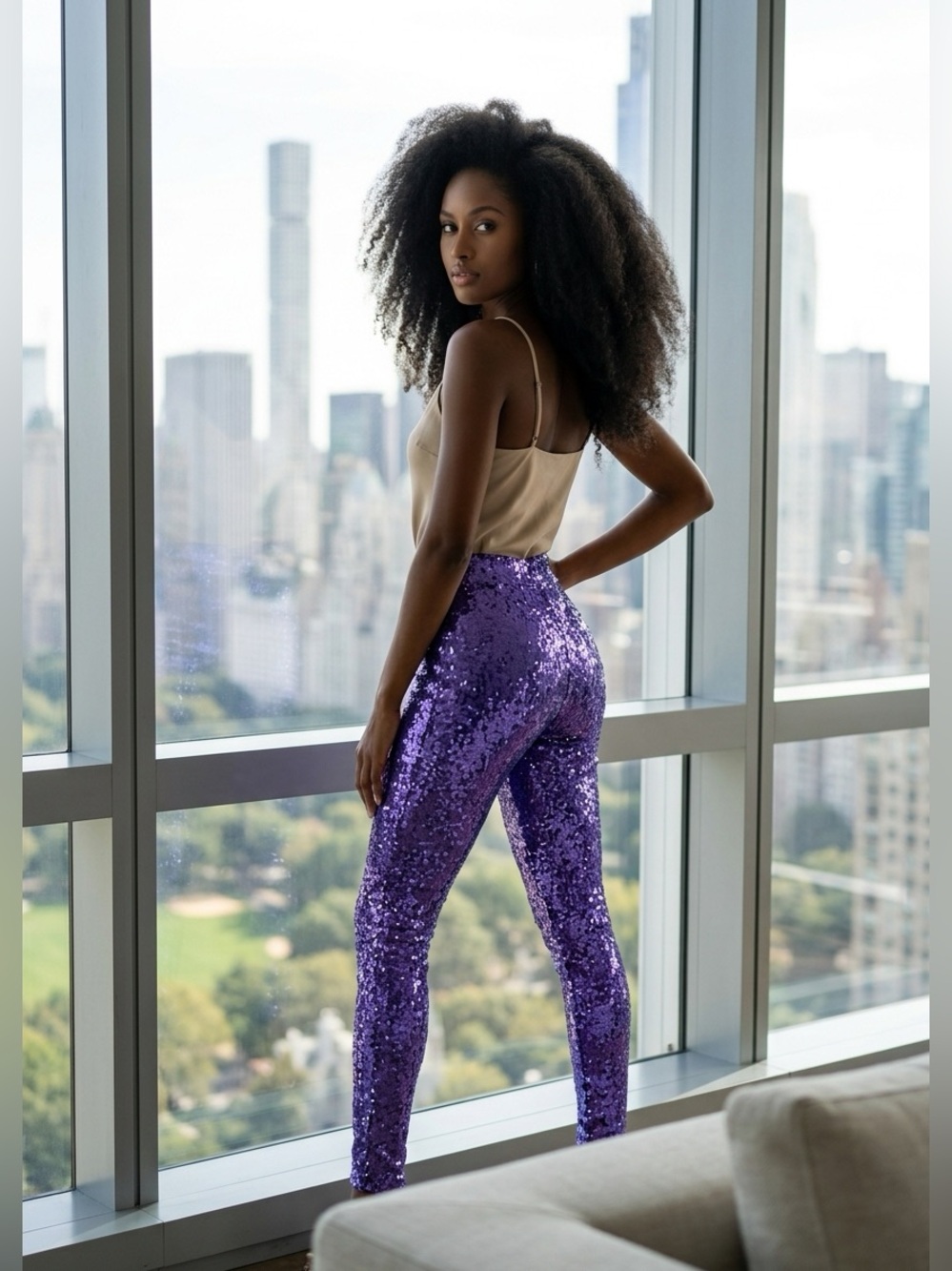 Gucci Purple Sequin Tulle Leggings / Cigarette Pants